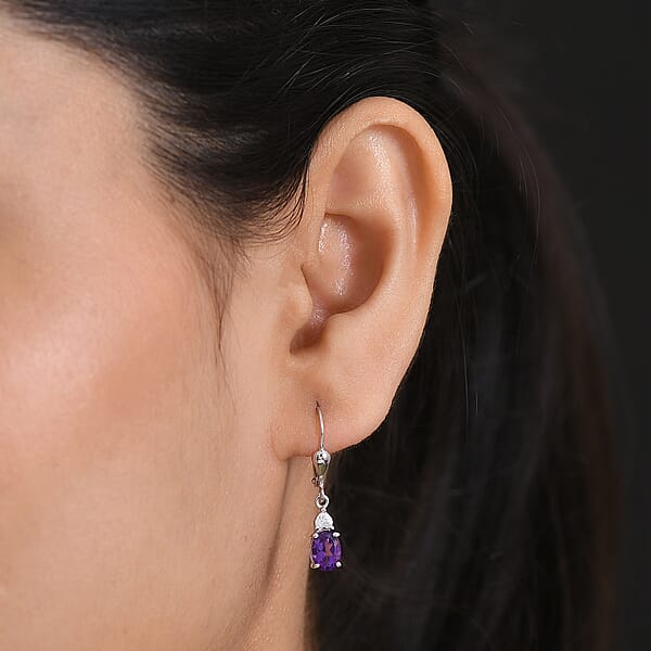D'Joy Premium Lusaka Amethyst And Moissanite 1.65 Ctw Heart Accent Earrings In Rhodium Over Sterling Silver