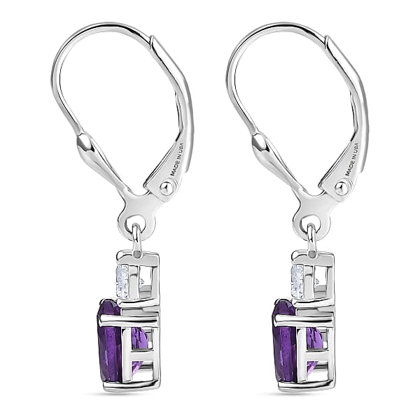 D'Joy Premium Lusaka Amethyst And Moissanite 1.65 Ctw Heart Accent Earrings In Rhodium Over Sterling Silver