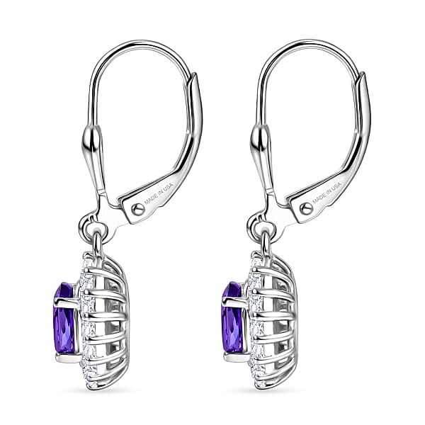 D'Joy Premium Lusaka Amethyst And Moissanite 1.65 Ctw Sunray Bloom Earrings In Rhodium Over Sterling Silver