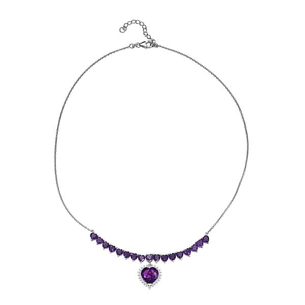 D'Joy Premium Lusaka Amethyst And Moissanite 13.00 Ctw Bloom Cascade Necklace In Rhodium Over Sterling Silver 18-20 Inches