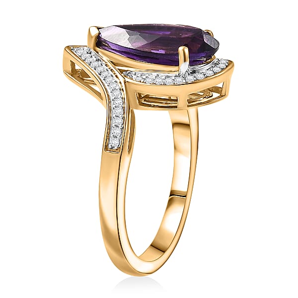 D'Joy Premium Lusaka Amethyst And Moissanite 2.50 Ctw Oceanic Wave Ring In 18K Vermeil Yellow Gold Over Sterling Silver