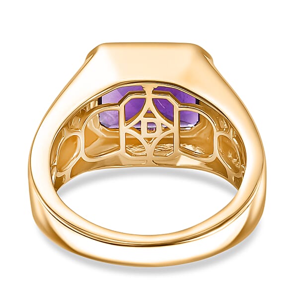 D'Joy Premium Lusaka Amethyst And Moissanite 6.00 Ctw Men's Ring In 18K Vermeil Yellow Gold Over Sterling Silver