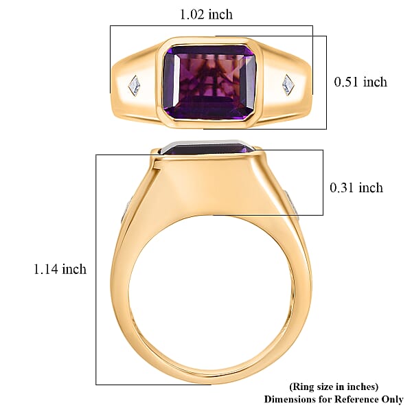 D'Joy Premium Lusaka Amethyst And Moissanite 6.00 Ctw Men's Ring In 18K Vermeil Yellow Gold Over Sterling Silver
