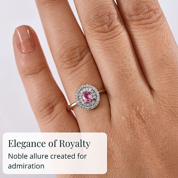 D'Joy Premium Mahenge Spinel And Diamond 0.75 Ctw Regal Radiance Ring In 18K Vermeil Rose Gold Over Sterling Silver