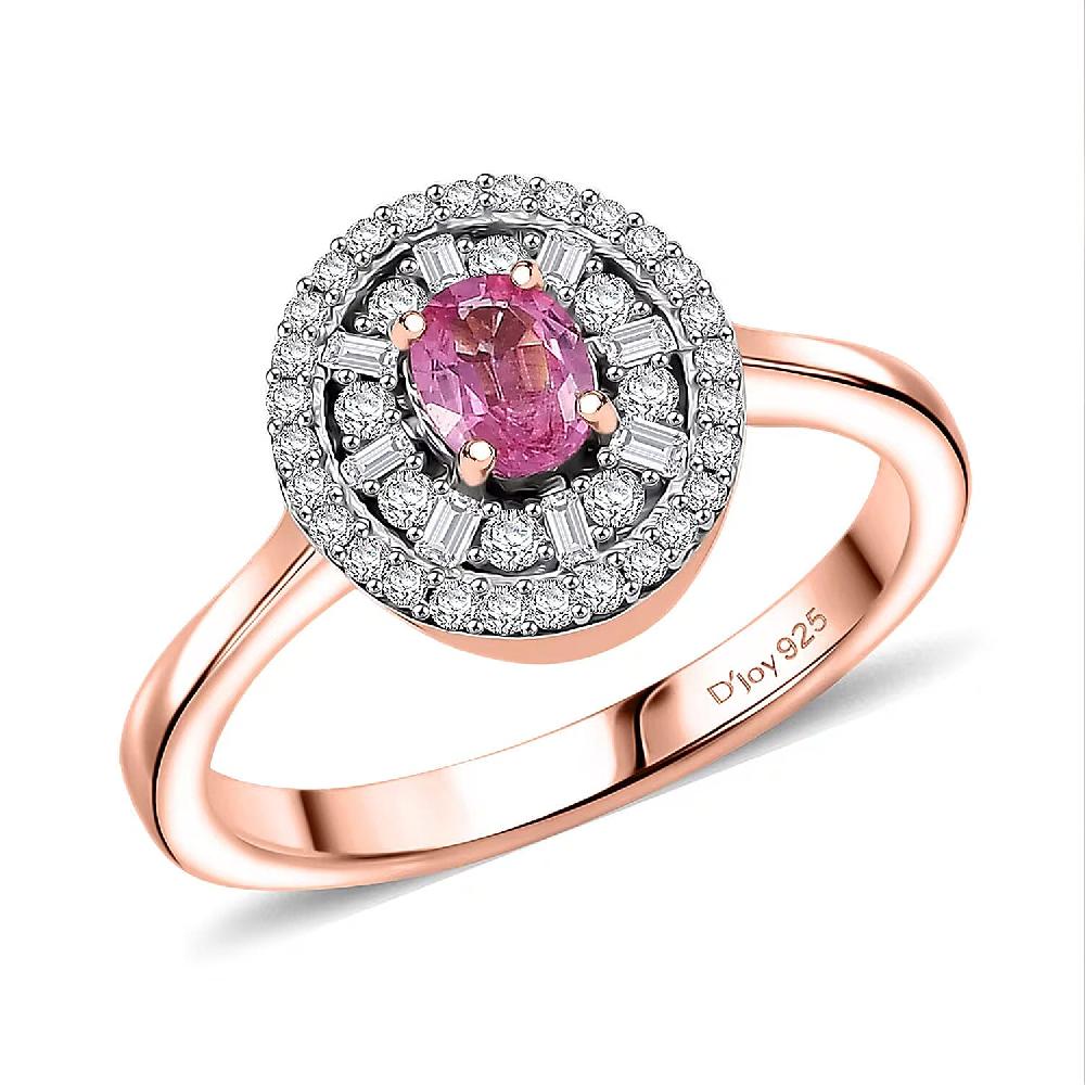 D'Joy Premium Mahenge Spinel and Diamond 0.75 ctw Regal Radiance Ring in 18K Vermeil Rose Gold Over Sterling Silver