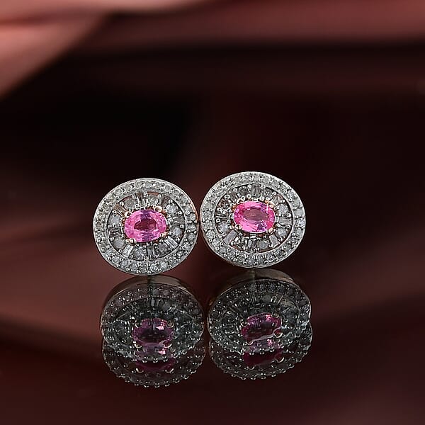 D'Joy Premium Mahenge Spinel And Diamond 0.80 Tw Regal Radiance Earrings In 18K Vermeil Rose Gold Over Sterling Silver