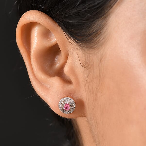 D'Joy Premium Mahenge Spinel And Diamond 0.80 Tw Regal Radiance Earrings In 18K Vermeil Rose Gold Over Sterling Silver