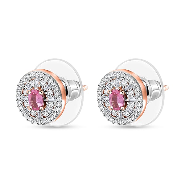 D'Joy Premium Mahenge Spinel And Diamond 0.80 Tw Regal Radiance Earrings In 18K Vermeil Rose Gold Over Sterling Silver