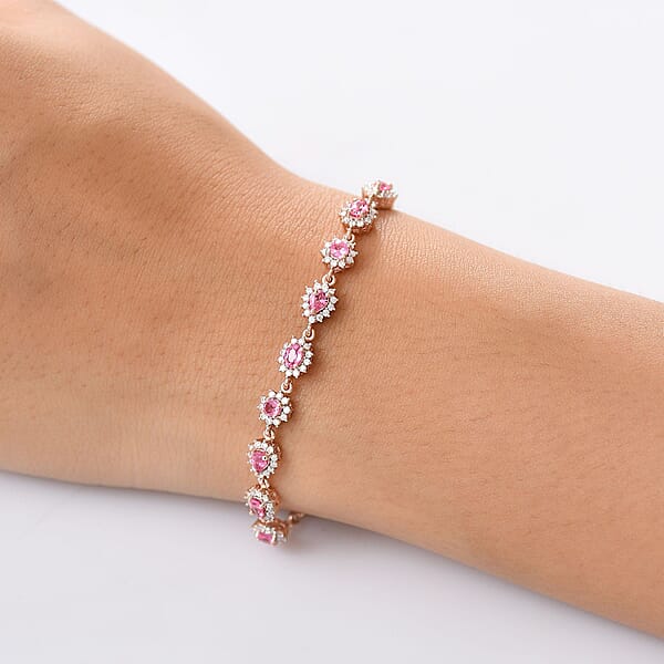 D'Joy Premium Mahenge Spinel And Moissanite 2.35 Ctw Regal Rhythm Bracelet In 18K Vermeil Rose Gold Over Sterling Silver (6.50-8.0In)