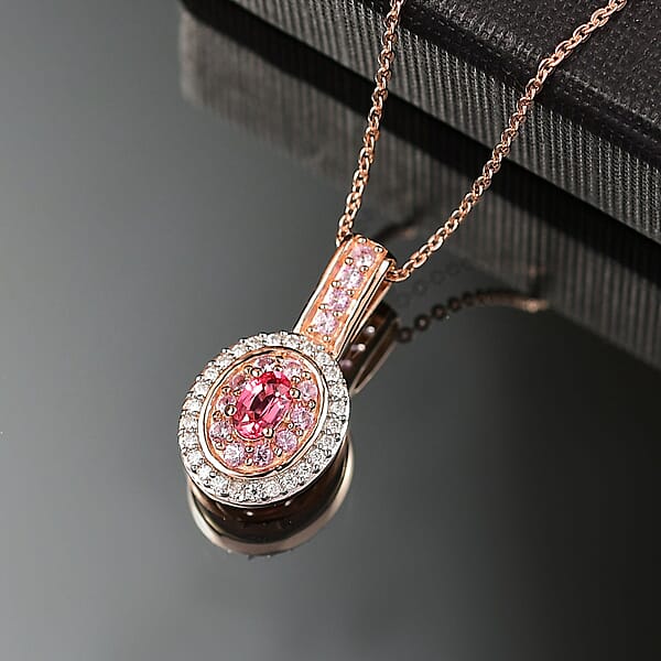 D'Joy Premium Mahenge Spinel And Multi Gemstone 0.75 Ctw Rose Regalia Pendant Necklace 20 Inches In 18K Vermeil Rose Gold Over Sterling Silver