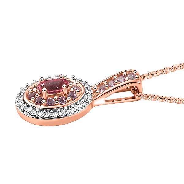 D'Joy Premium Mahenge Spinel And Multi Gemstone 0.75 Ctw Rose Regalia Pendant Necklace 20 Inches In 18K Vermeil Rose Gold Over Sterling Silver