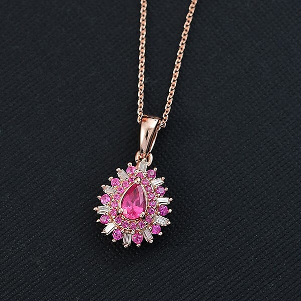 D'Joy Premium Mahenge Spinel And Multi Gemstone 0.90 Ctw Blazing Bloom Pendant Necklace 20 Inches In 18K Vermeil Rose Gold Over Sterling Silver