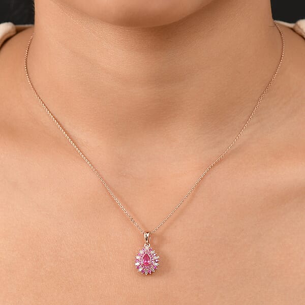 D'Joy Premium Mahenge Spinel And Multi Gemstone 0.90 Ctw Blazing Bloom Pendant Necklace 20 Inches In 18K Vermeil Rose Gold Over Sterling Silver