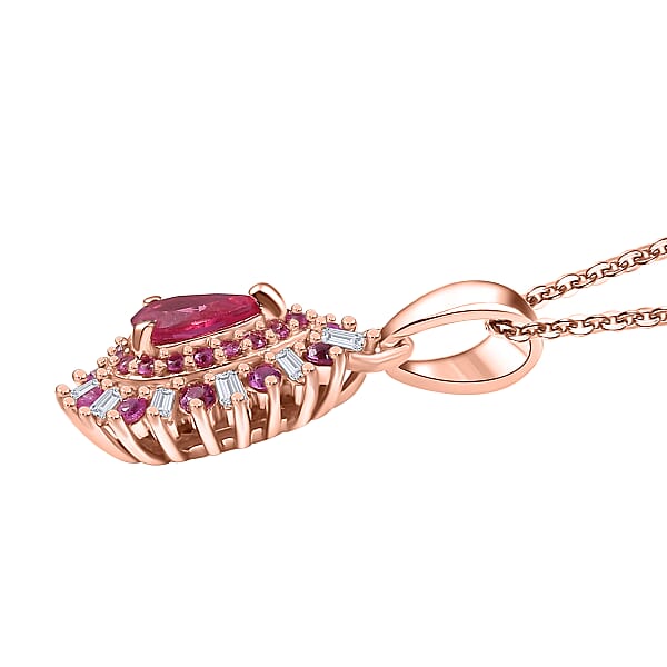 D'Joy Premium Mahenge Spinel And Multi Gemstone 0.90 Ctw Blazing Bloom Pendant Necklace 20 Inches In 18K Vermeil Rose Gold Over Sterling Silver