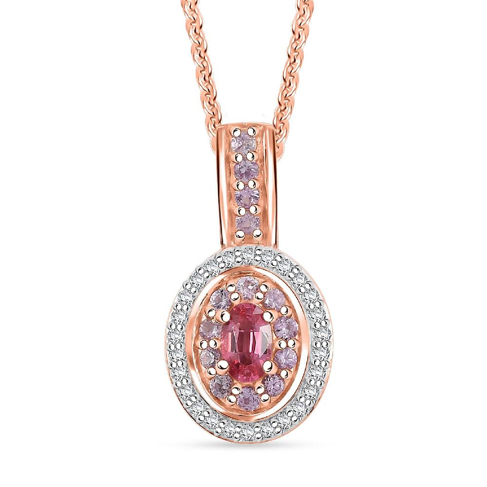 D'Joy Premium Mahenge Spinel and Multi Gemstone 0.75 ctw Rose Regalia Pendant Necklace 20 Inches in 18K Vermeil Rose Gold Over Sterling Silver