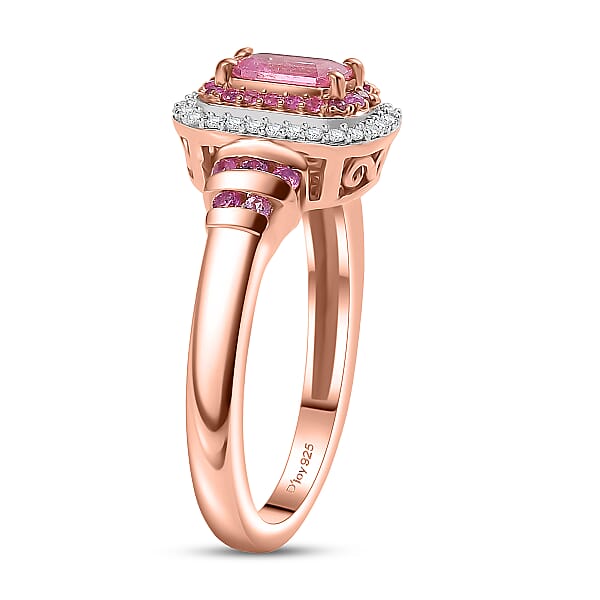 D'Joy Premium Mahenge Spinel And Multi Gemstone 1.00 Ctw Regal Rhythm Ring In 18K Vermeil Rose Gold Over Sterling Silver