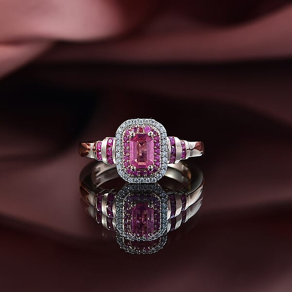 D'Joy Premium Mahenge Spinel And Multi Gemstone 1.00 Ctw Regal Rhythm Ring In 18K Vermeil Rose Gold Over Sterling Silver