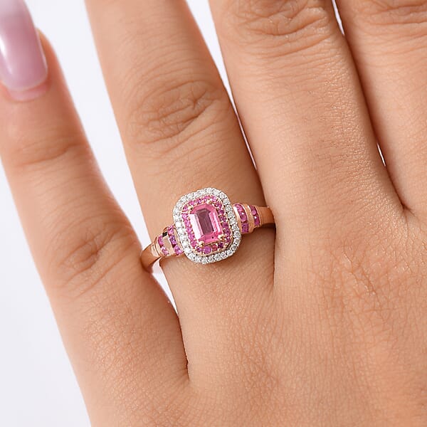 D'Joy Premium Mahenge Spinel And Multi Gemstone 1.00 Ctw Regal Rhythm Ring In 18K Vermeil Rose Gold Over Sterling Silver