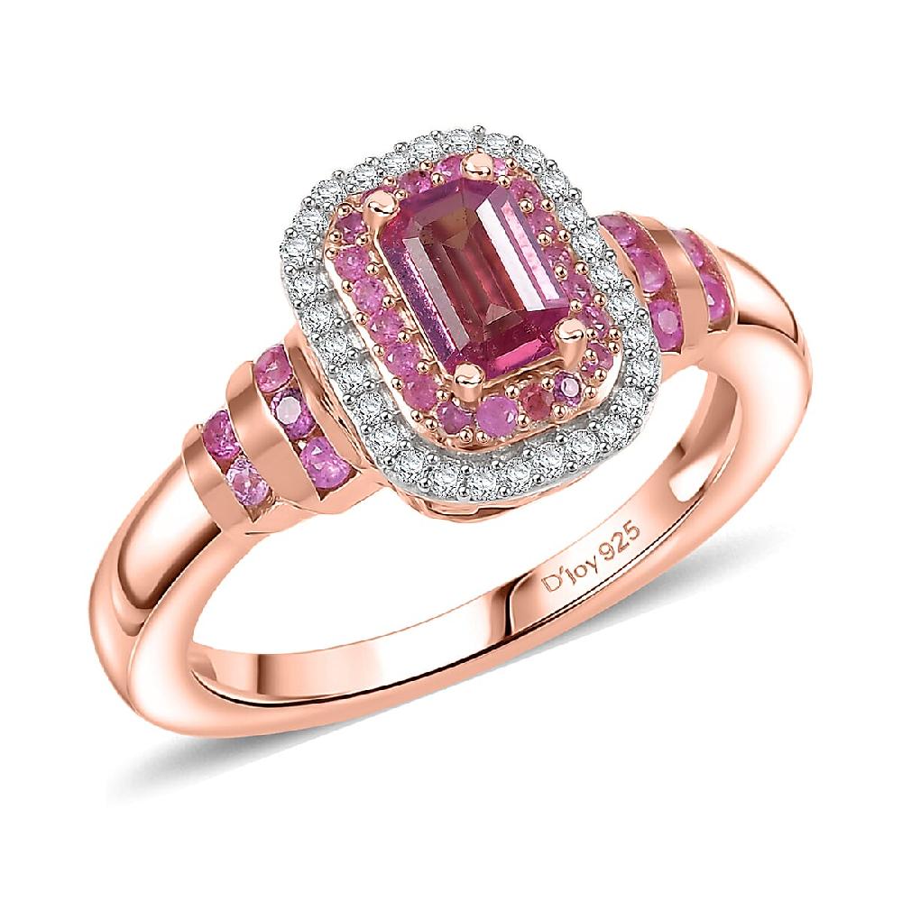 D'Joy Premium Mahenge Spinel and Multi Gemstone 1.00 ctw Regal Rhythm Ring in 18K Vermeil Rose Gold Over Sterling Silver