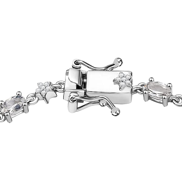 D'Joy Premium Malagasy Moonstone And Moissanite 3.80 Ctw Celestial Bracelet In Rhodium Over Sterling Silver (7.25 In)