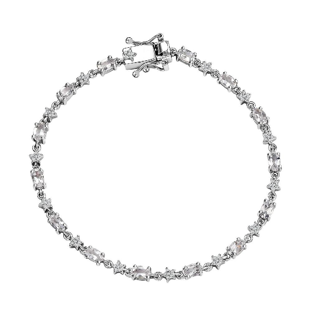 D'Joy Premium Malagasy Moonstone and Moissanite 3.80 ctw Celestial Bracelet in Rhodium Over Sterling Silver (7.25 In)