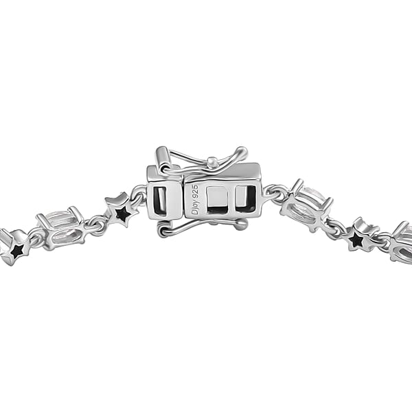D'Joy Premium Malagasy Moonstone And Moissanite 4.10 Ctw Celestial Bracelet In Rhodium Over Sterling Silver (8.00 In)