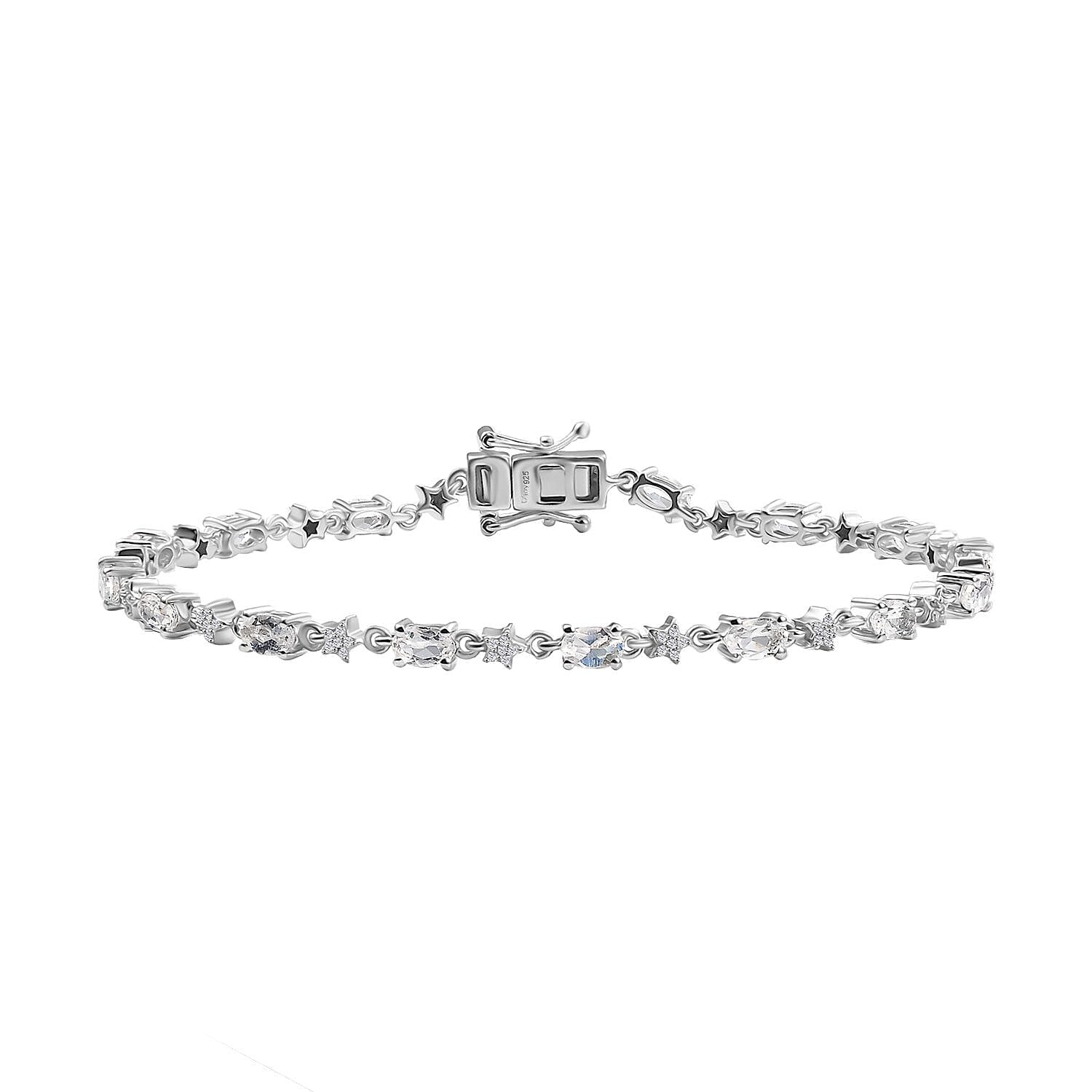 D'Joy Premium Malagasy Moonstone and Moissanite 4.10 ctw Celestial Bracelet in Rhodium Over Sterling Silver (8.00 In)