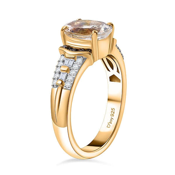 D'Joy Premium Malagasy Moonstone Natural Champagne And White Diamond 2.20 Ctw Ring In 18K Vermeil Yellow Gold Over Sterling Silver (Del. In 8-10 Days)