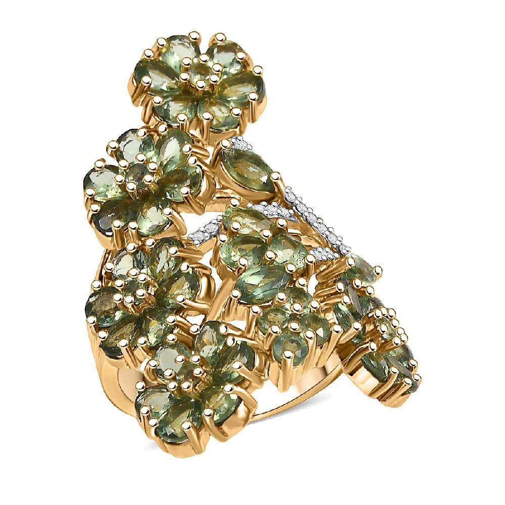 D'Joy Premium Malagasy Pine Apatite and Moissanite 6.80 ctw Jasmine Floral Ring in 18K Vermeil Yellow Gold Over Sterling Silver