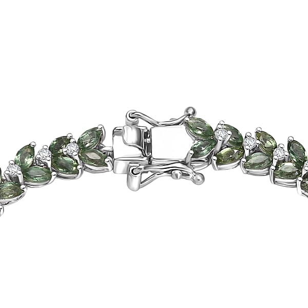 D'Joy Premium Malagasy Pine Apatite And White Zircon 11.20 Ctw Whispering Leaves Bracelet In Rhodium Over Sterling Silver (8.00 In)