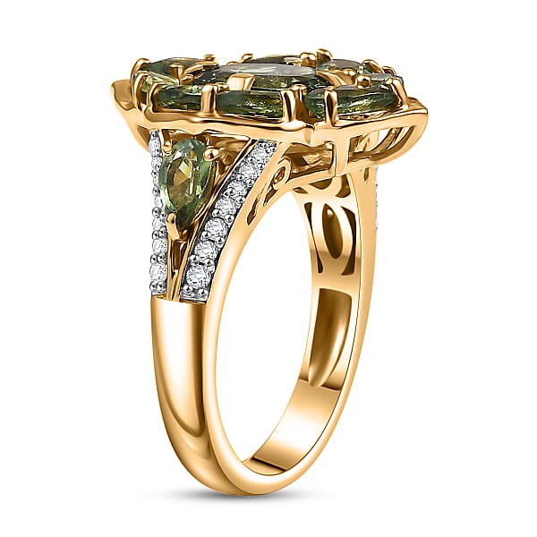 D'Joy Premium Malagasy Pine Apatite And White Zircon 4.50 Ctw Whispering Bloom Ring In 18K Vermeil Yellow Gold Over Sterling Silver