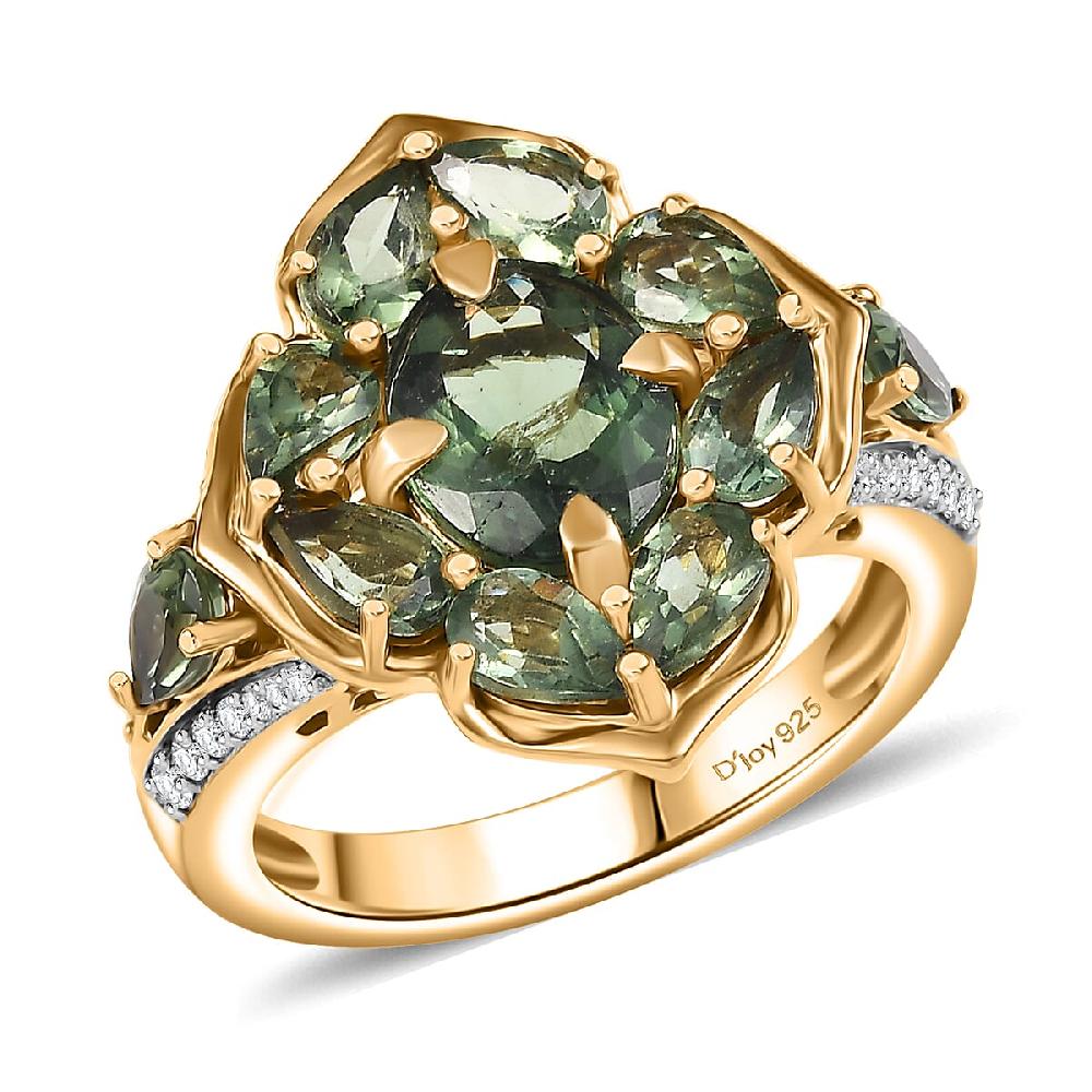 D'Joy Premium Malagasy Pine Apatite and White Zircon 4.50 ctw Whispering Bloom Ring in 18K Vermeil Yellow Gold Over Sterling Silver