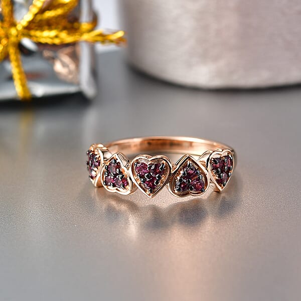 D'Joy Premium Malawi Magenta Garnet 0.85 Ctw Midnight Romance Ring In 18K Vermeil Rose Gold Over Sterling Silver