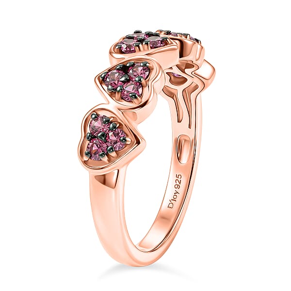D'Joy Premium Malawi Magenta Garnet 0.85 Ctw Midnight Romance Ring In 18K Vermeil Rose Gold Over Sterling Silver