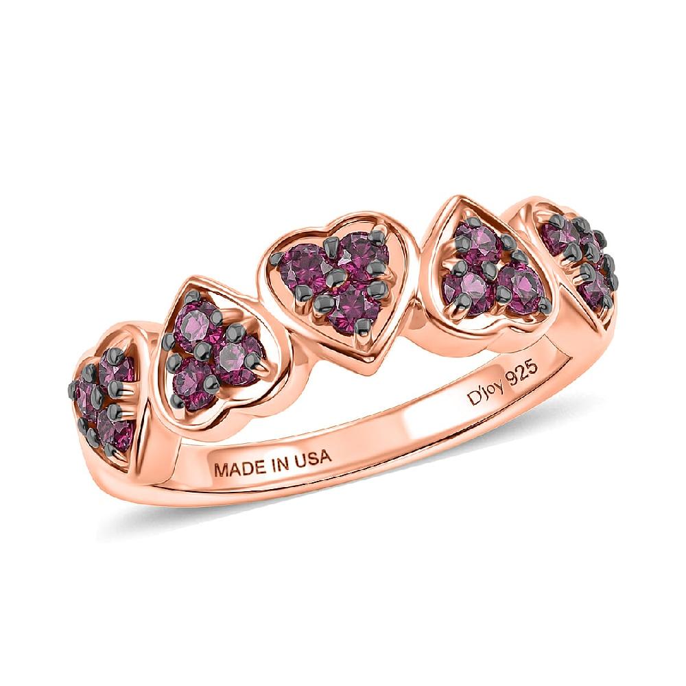 D'Joy Premium Malawi Magenta Garnet 0.85 ctw Midnight Romance Ring in 18K Vermeil Rose Gold Over Sterling Silver