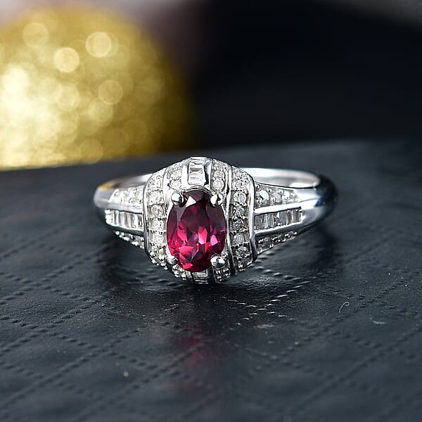 D'Joy Premium Malawi Magenta Garnet And Diamond 1.25 Ctw Midnight Majesty Ring In Rhodium Over Sterling Silver