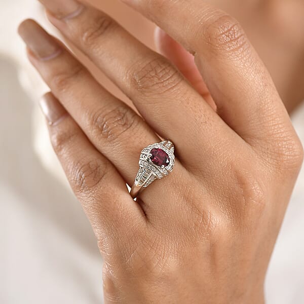 D'Joy Premium Malawi Magenta Garnet And Diamond 1.25 Ctw Midnight Majesty Ring In Rhodium Over Sterling Silver