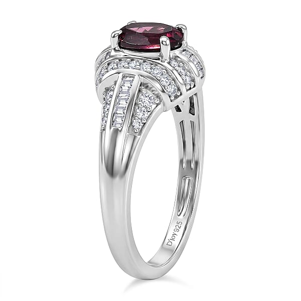 D'Joy Premium Malawi Magenta Garnet And Diamond 1.25 Ctw Midnight Majesty Ring In Rhodium Over Sterling Silver