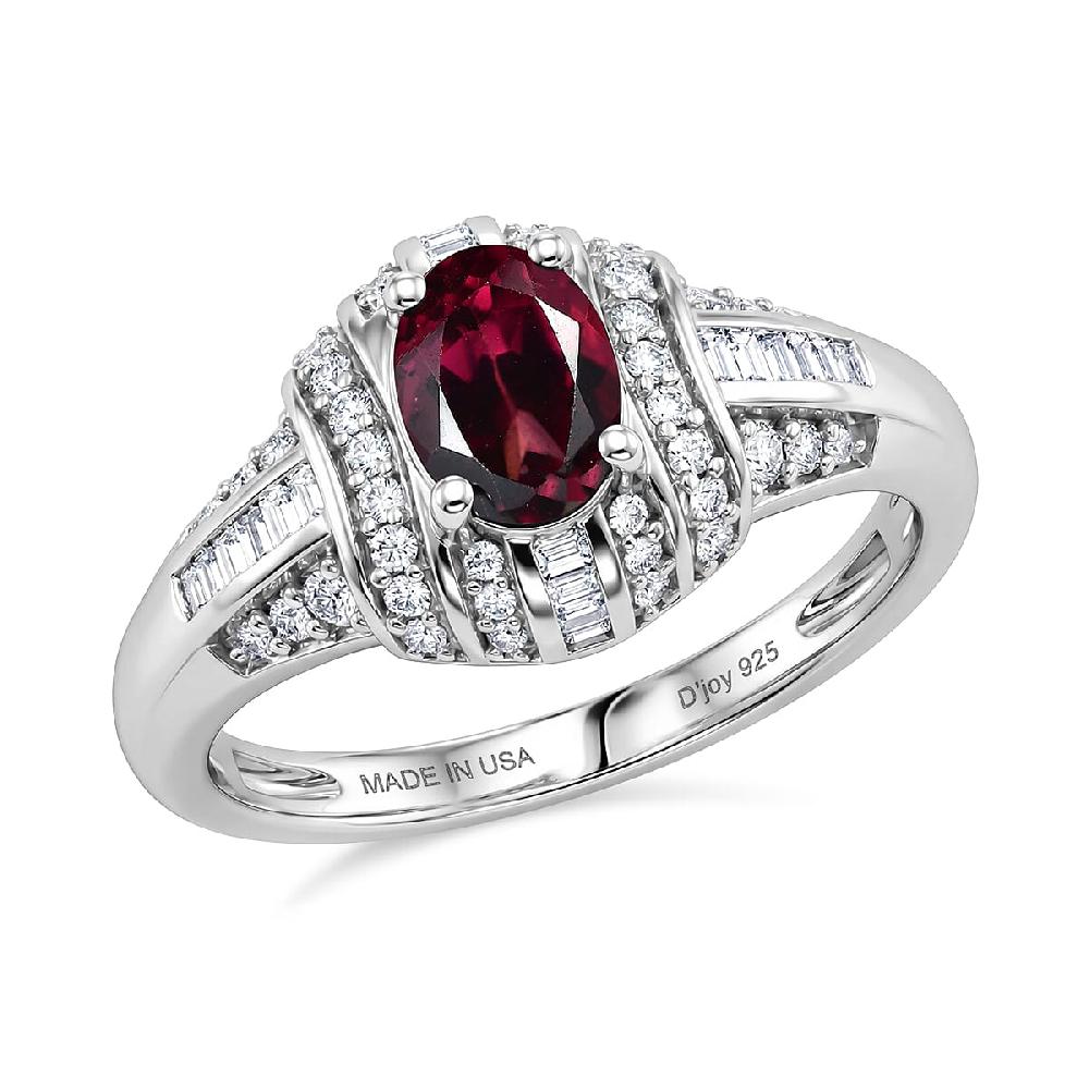 D'Joy Premium Malawi Magenta Garnet and Diamond 1.25 ctw Midnight Majesty Ring in Rhodium Over Sterling Silver