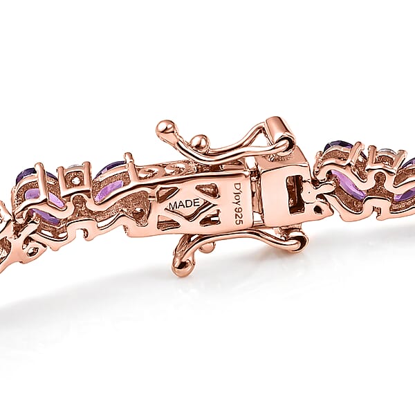 D'Joy Premium Malawi Magenta Garnet And Moissanite 10.85 Ctw Moonlit Bloom Bracelet In 18K Vermeil Rose Gold Over Sterling Silver (7.25 In)