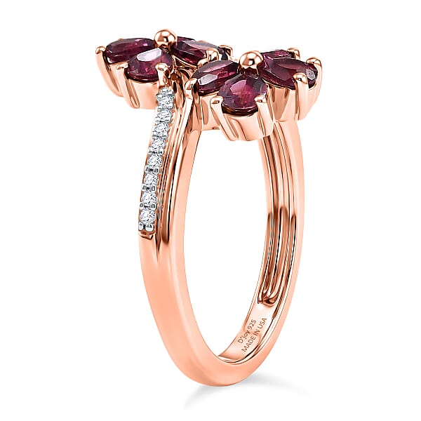 D'Joy Premium Malawi Magenta Garnet And Moissanite 1.70 Ctw Floral Affair Ring In 18K Vermeil Rose Gold Over Sterling Silver