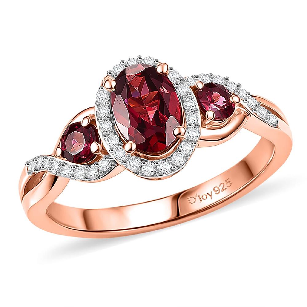 D'Joy Premium Malawi Magenta Garnet and Moissanite 1.50 ctw Twilight Ribbon Ring in 18K Vermeil Rose Gold Over Sterling Silver