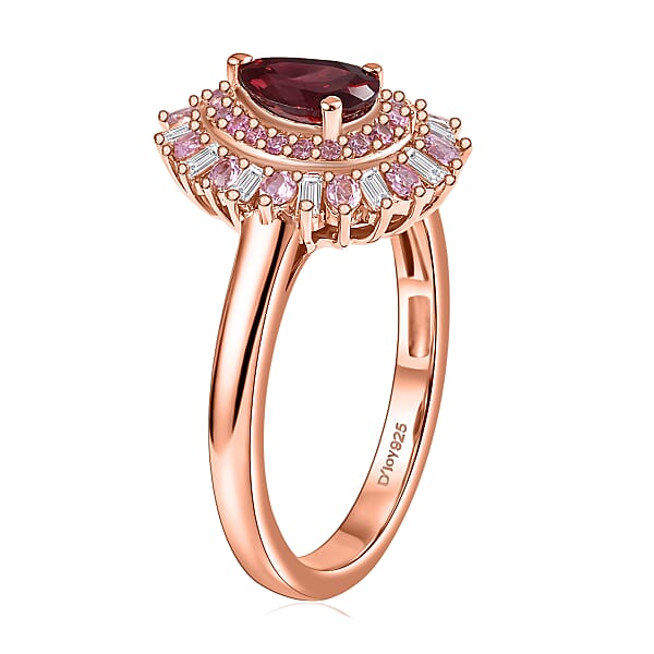 D'Joy Premium Malawi Magenta Garnet And Multi Gemstone 1.00 Ctw Twilight Bloom Ring In 18K Vermeil Rose Gold Over Sterling Silver