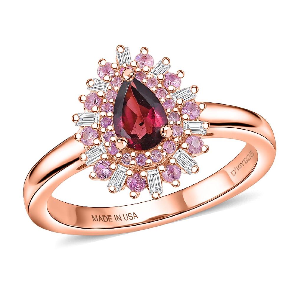 D'Joy Premium Malawi Magenta Garnet and Multi Gemstone 1.00 ctw Twilight Bloom Ring in 18K Vermeil Rose Gold Over Sterling Silver