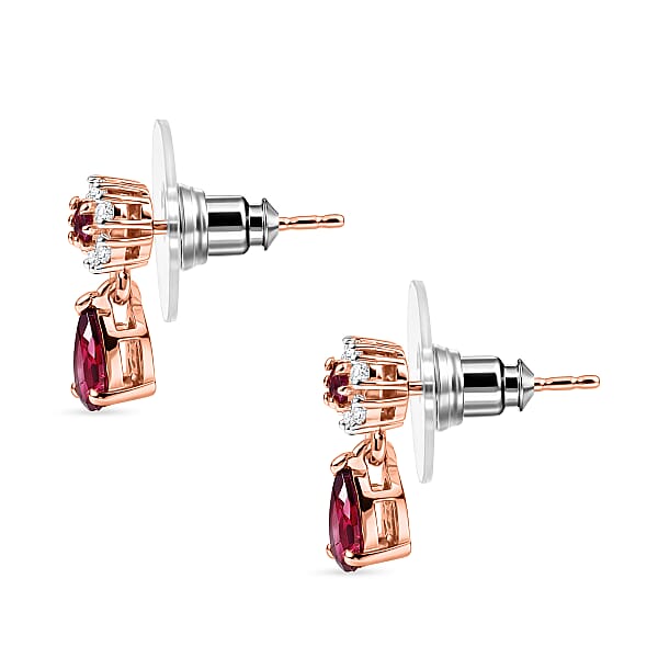 D'Joy Premium Malawi Magenta Garnet And White Zircon 1.35 Ctw Blossom Drop Earrings In 18K Vermeil Rose Gold Over Sterling Silver