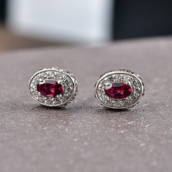 D'Joy Premium Malawi Magenta Garnet White And Chocolate Zircon 1.50 Ctw Crown Studs Earrings In Rhodium Over Sterling Silver
