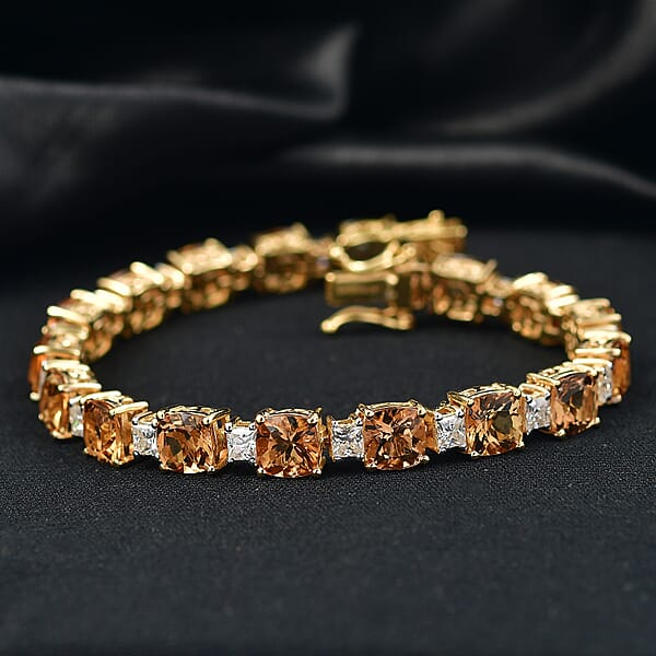D'Joy Premium Marialite And Moissanite 16.25 Ctw Art Deco Bracelet In 18K Vermeil Yellow Gold Over Sterling Silver (6.50 In)