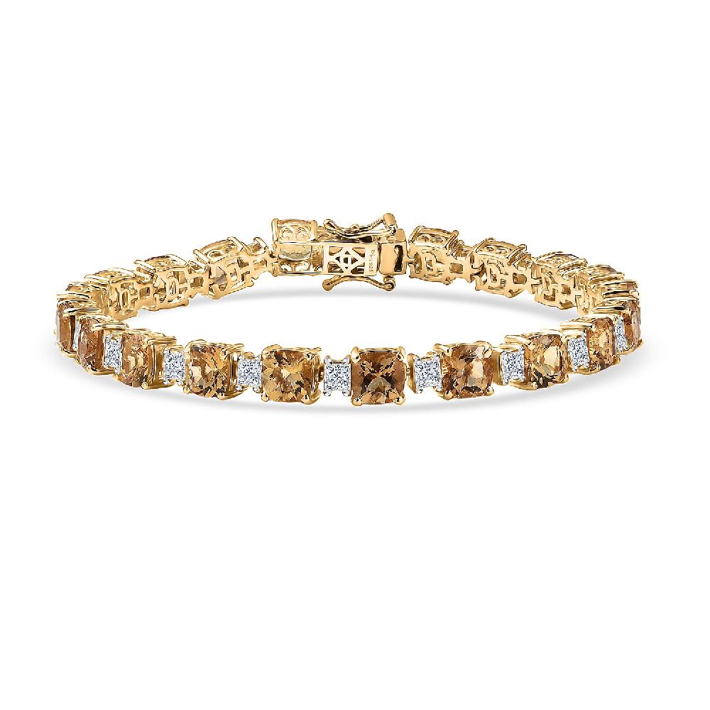 D'Joy Premium Marialite and Moissanite 16.25 ctw Art Deco Bracelet in 18K Vermeil Yellow Gold Over Sterling Silver (6.50 In)