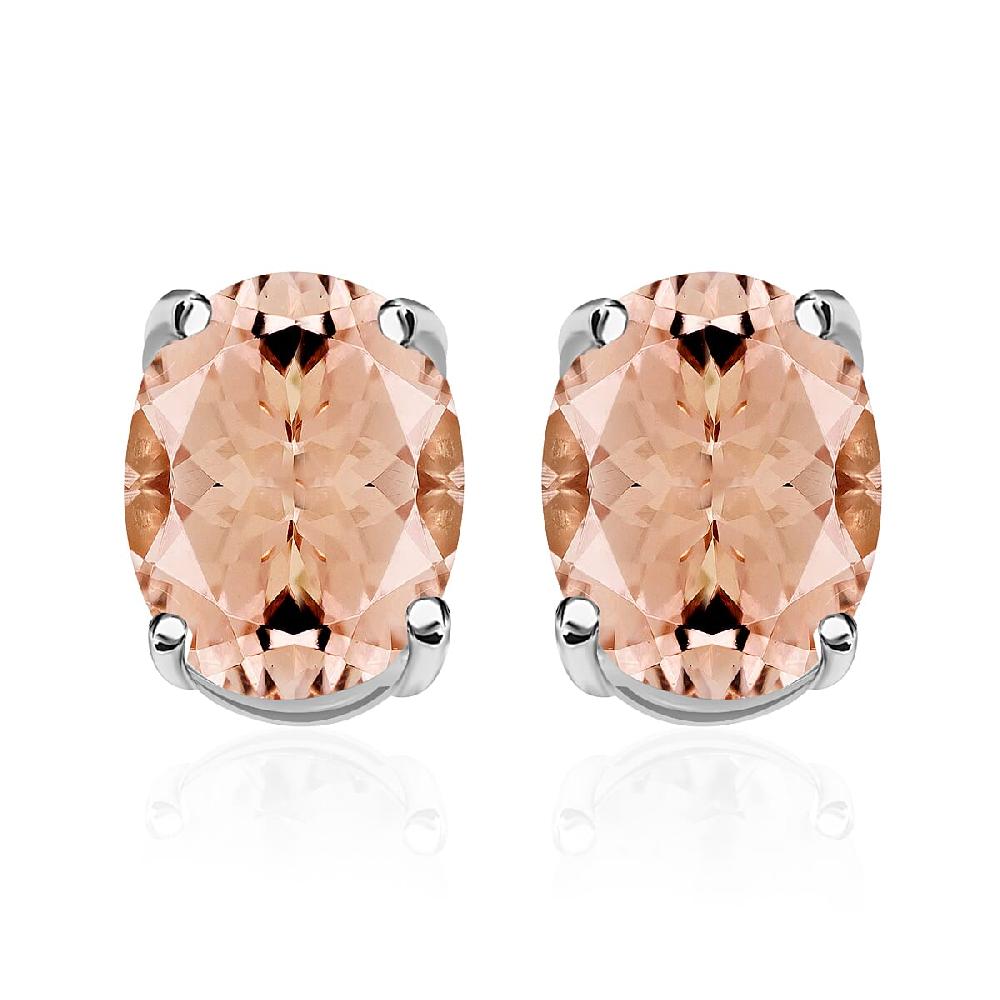 D'Joy Premium Marropino Morganite 2.60 ctw Solitaire Stud Earrings in Platinum Over Sterling Silver (Del. in 10-12 Days)