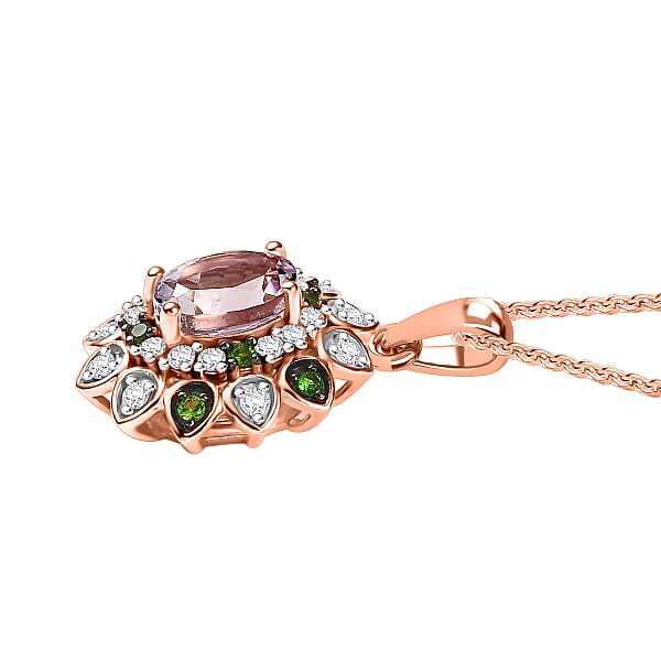 D'Joy Premium Martha Rocha Kunzite And Multi Gemstone 2.25 Ctw Blooming Flower Pendant Necklace In 18K Vermeil Rose Gold Over Sterling Silver 20 Inches